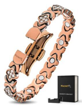 Pure Copper Magnetic Bracelet 4000 Gauss CZ Clover Adjustable 8-9"